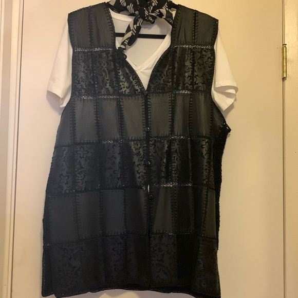 Vintage Leather and Crochet Vest - Picture 1 of 5